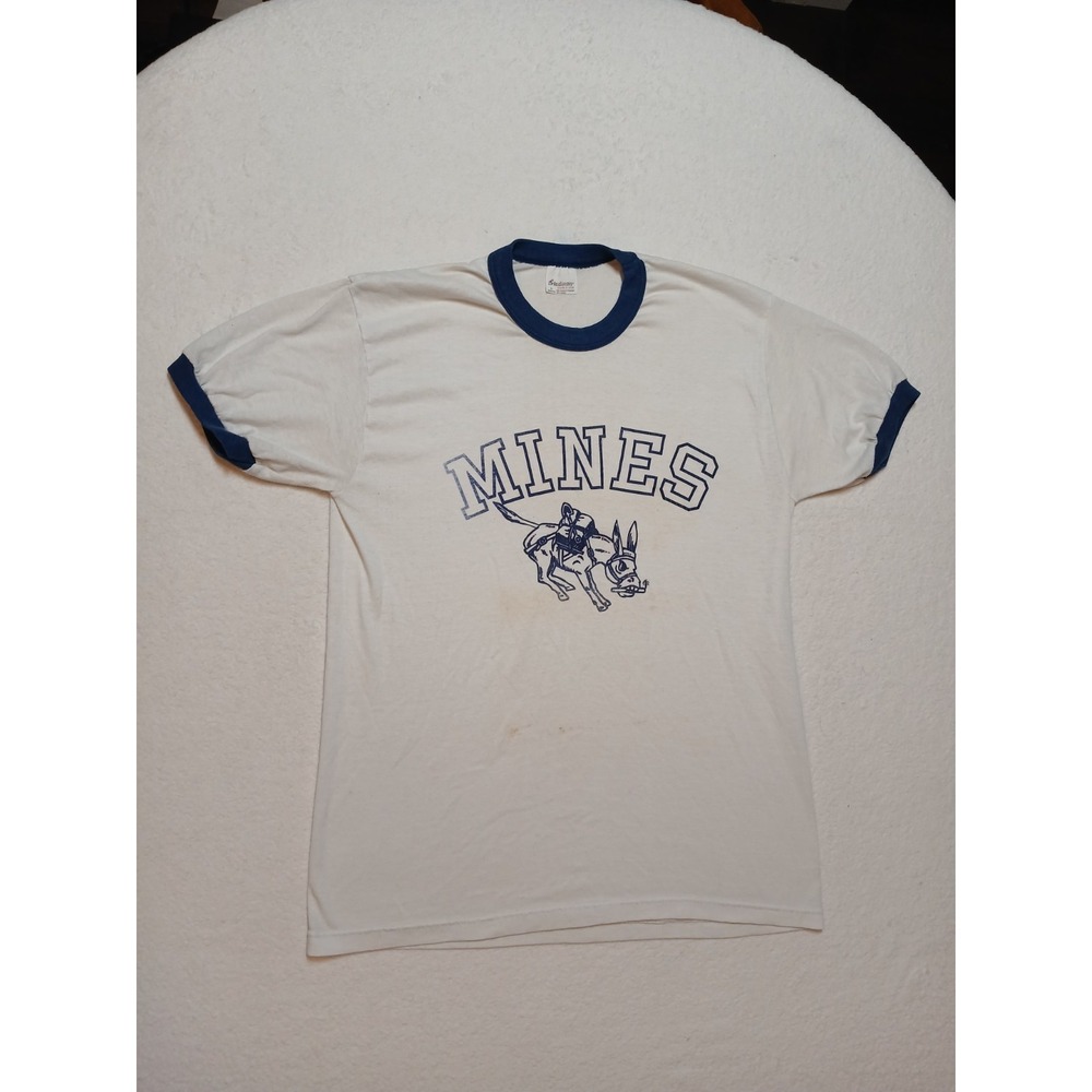 Vtg 80s Stedman Colorado School of Mines Ringer Shirt L Blaster Burro USA Made